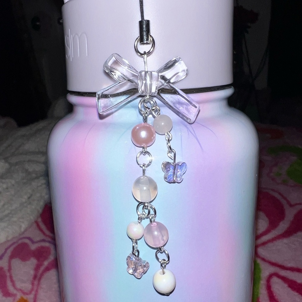 y2k handmade coquette pink bow phone/purse/water bottle charm/keychain